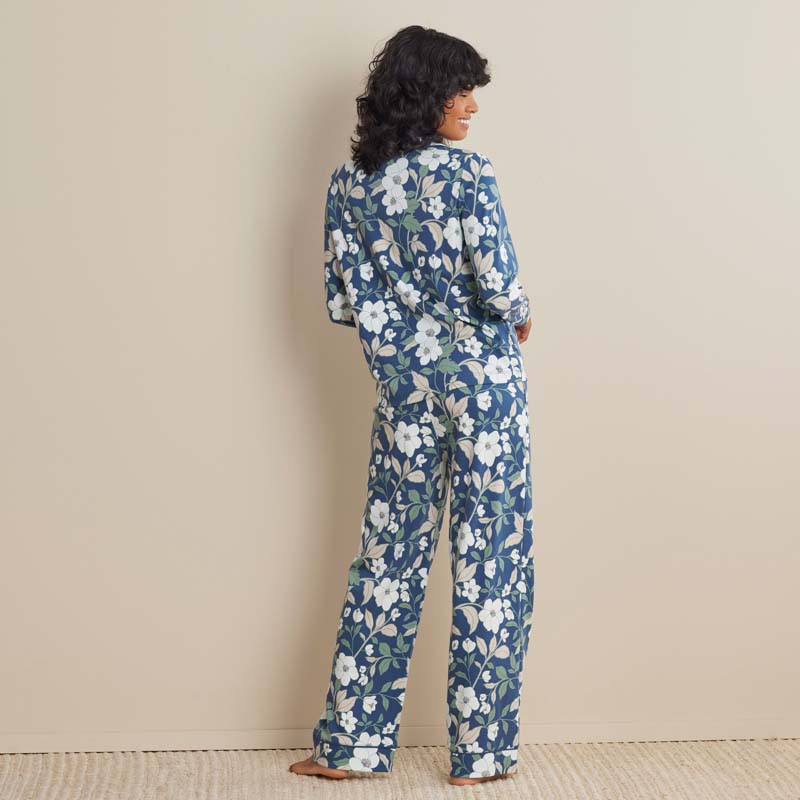 Printed Pima Cotton Women's Button-Down Pajama Set - Twilight Blossom, XL