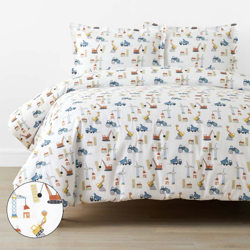 City Builders Classic Cool Organic Cotton Percale Duvet Cover Set - White Multi, Twin/Twin XL