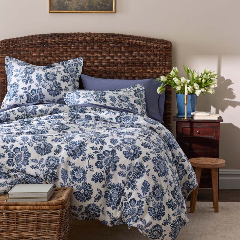 Floral Indigo Garden Classic Cool Cotton Percale Duvet Cover - Blue, Full