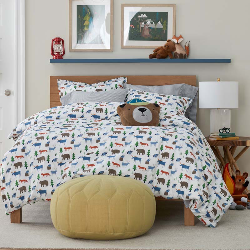 Forest Friends Classic Cool Organic Cotton Percale Pillowcase Set - White Multi, Standard
