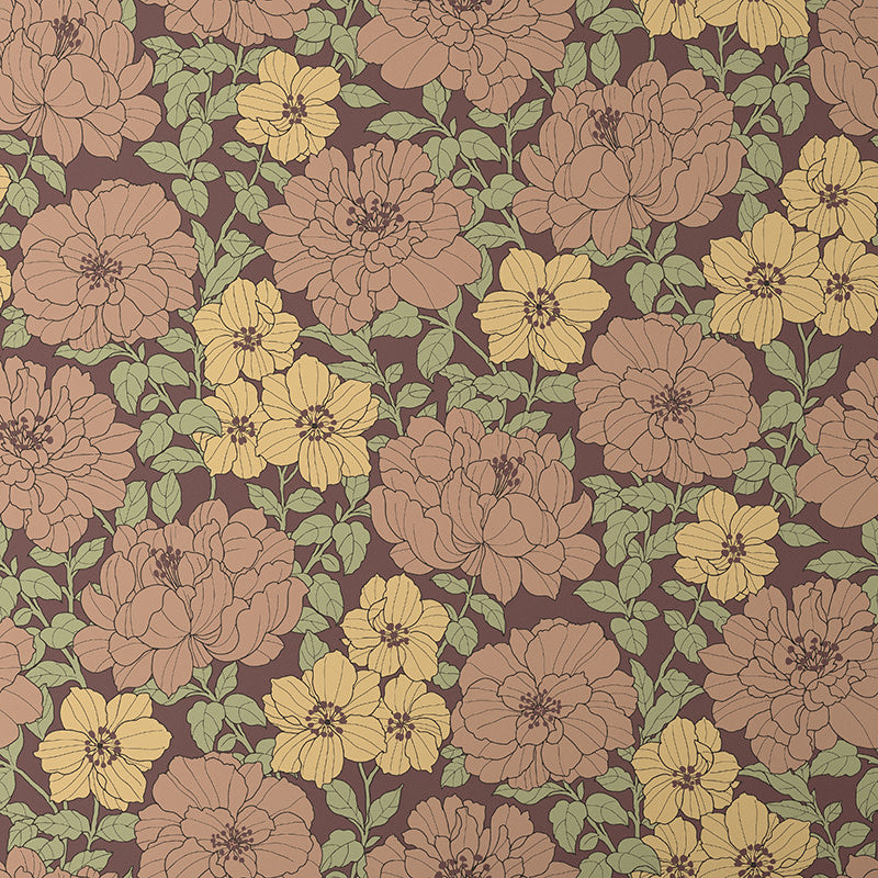 Large Blooms Traditional Wallpaper - Tan, Roll