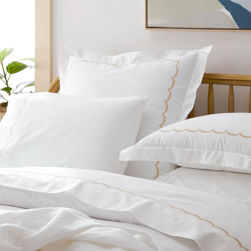Scallop Embroidered Premium Cool Egyptian Percale Duvet Cover - Tan, Full/Queen