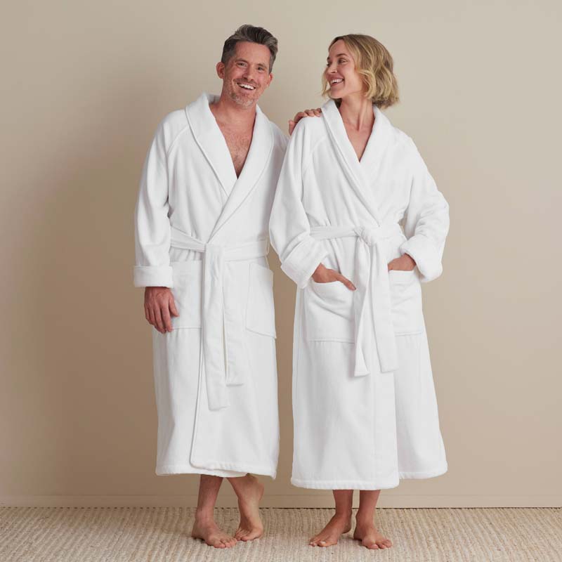 Velour Terry Unisex Robe - White, L
