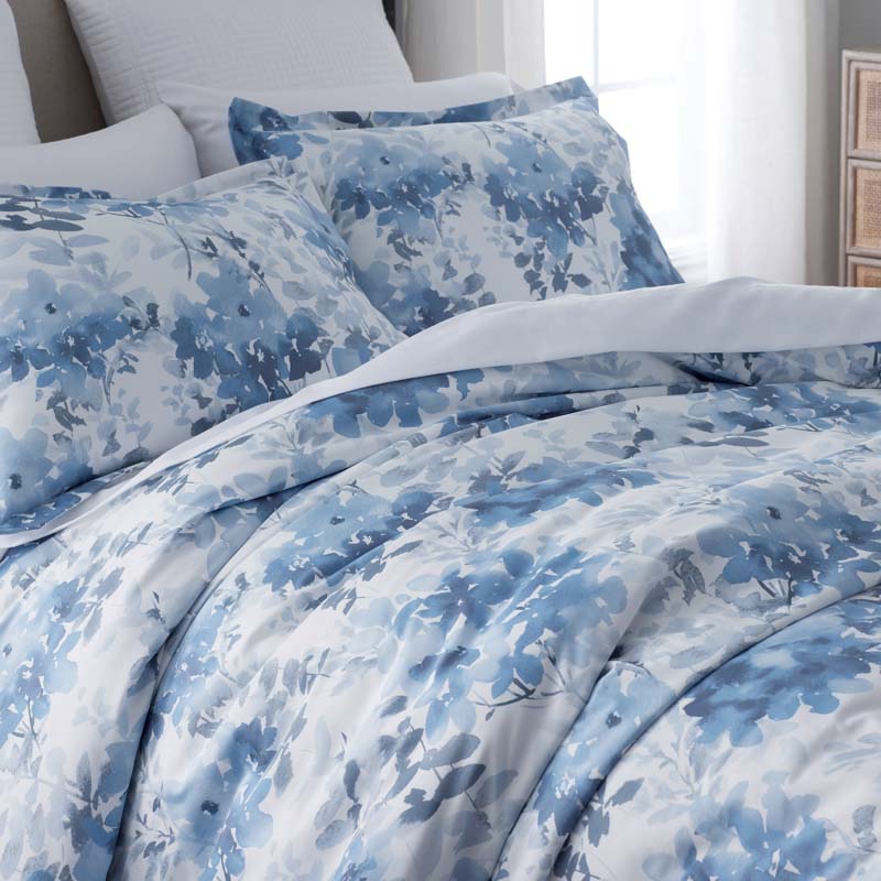 Floral Grove Premium Smooth Wrinkle-Free Sateen Pillowcase Set - Dusty Blue, King