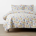Pastel Poppies Classic Cool Organic Cotton Percale Duvet Cover Set - White Multi, Full/Queen