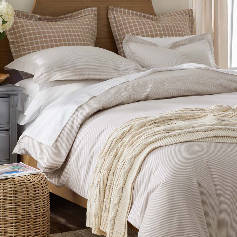Classic Stripes and Plaids Cool Yarn-Dyed Cotton Percale Pillowcase Set - Stripe Tan, Standard