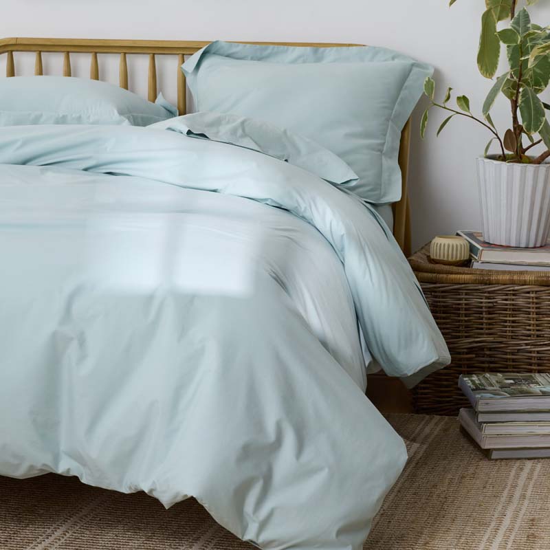 Solid Garment Washed Cotton Percale Fitted Bed Sheet - Cloud Blue, Full