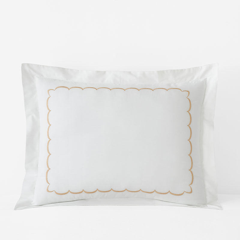Embroidered Scallop Classic Cool Cotton Percale Sham - Tan, Standard