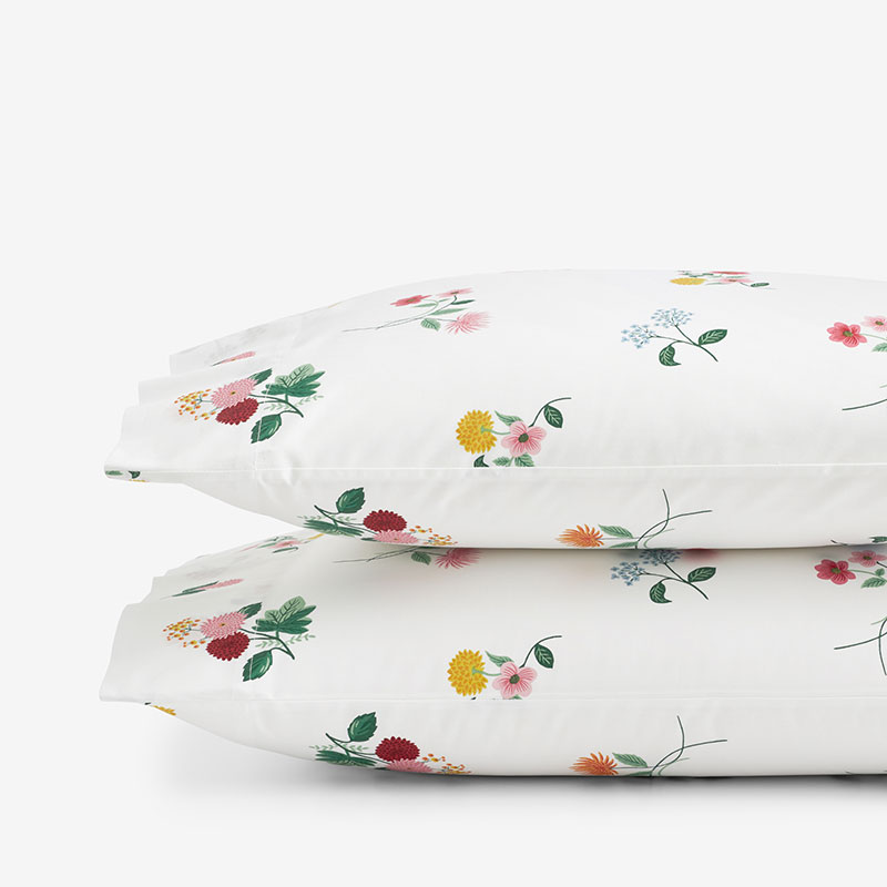 Ditsy Dahlia Classic Cool Cotton Percale Pillowcase Set - White Multi, Standard