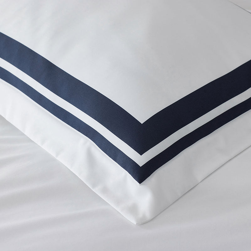 Double Border Premium Smooth Supima® Cotton Wrinkle-Free Sateen Sham - Navy, Lumbar