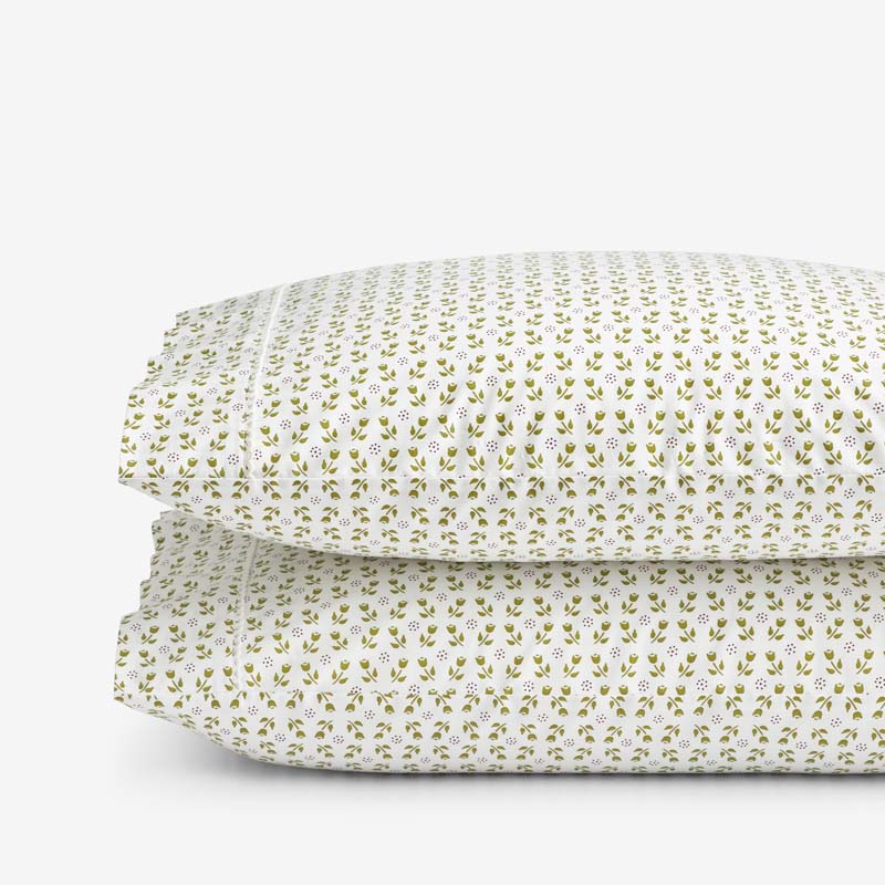 Mini-Prints Garment Washed Cotton Percale Pillowcase Set - Tulips, King