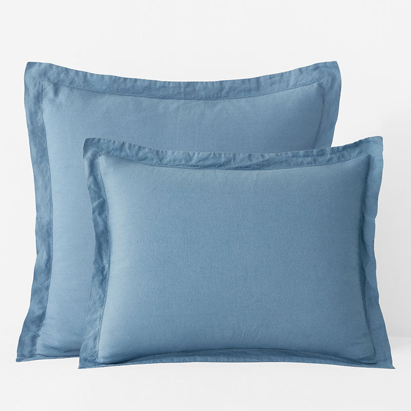 Premium Breathable Relaxed Linen Sham - Shadow Blue, Euro