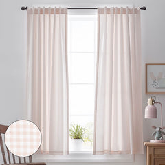 Ditsy Gingham Classic Cool Organic Cotton Percale Window Curtain - Pink, 44" x 84"