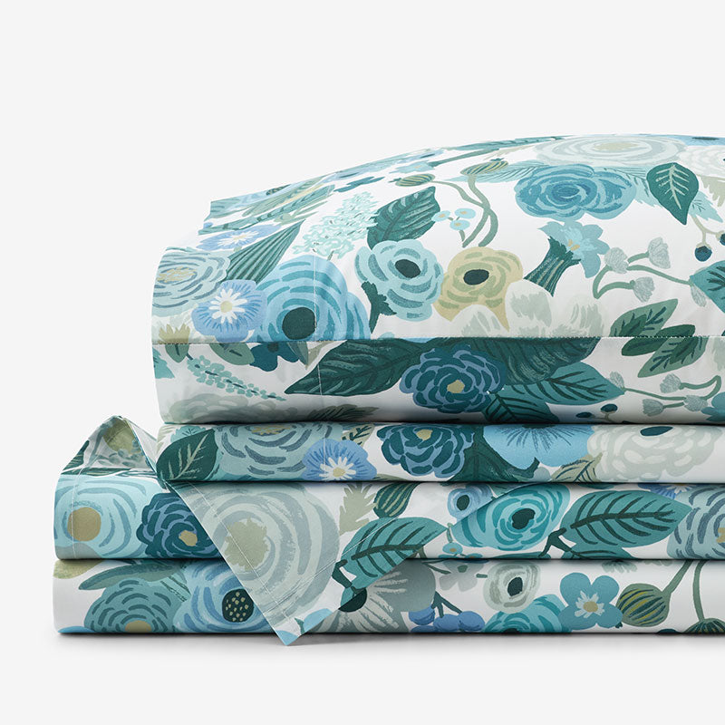 Garden Party Classic Cool Cotton Percale Bed Sheet Set - Teal, Full