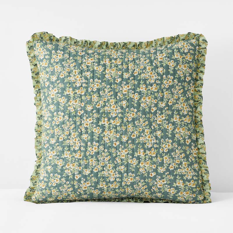 Suhana Reversible Ruffle Quilted Sham - Green, Euro