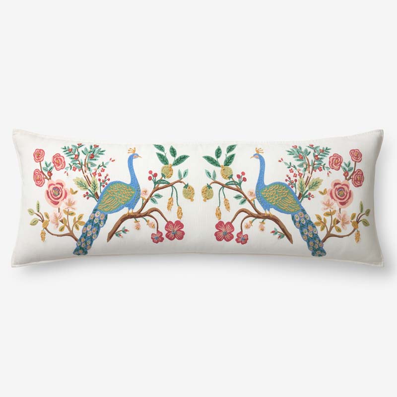 Peacock Decorative Lumbar Pillow Cover - Ivory