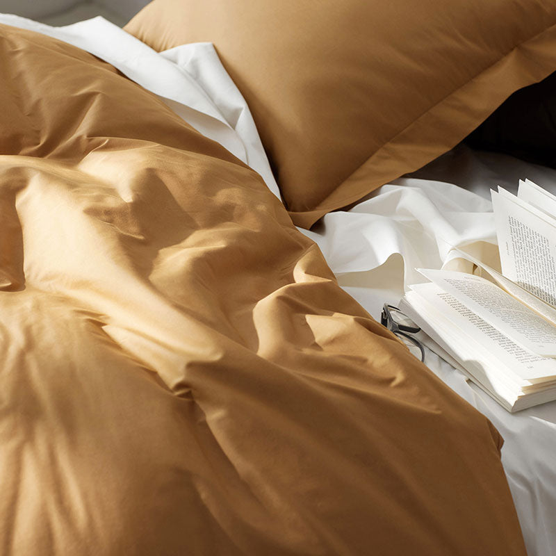 Classic Cool Cotton Percale Deep Pocket Flat Bed Sheet - Amber, Queen