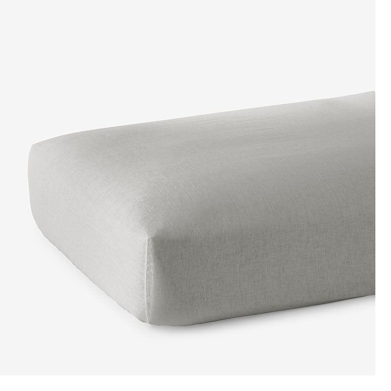 Premium Breathable Washed Linen Solid Fitted Bed Sheet - Light Gray, Queen