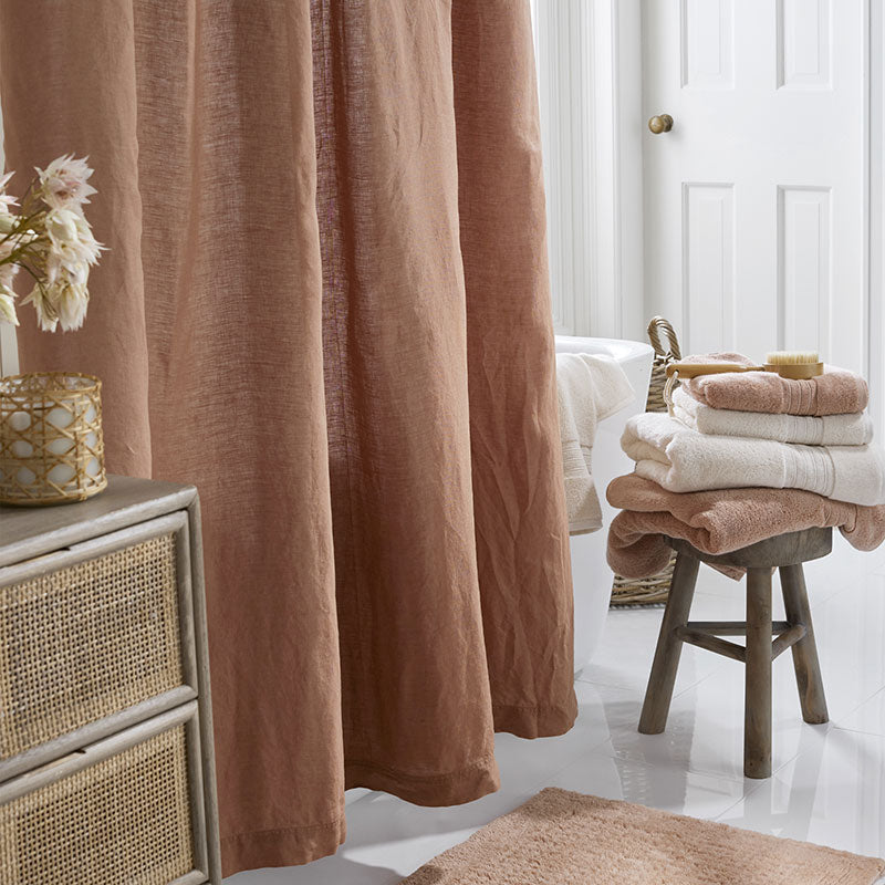 Premium Breathable Washed Linen Solid Shower Curtain - Terracotta