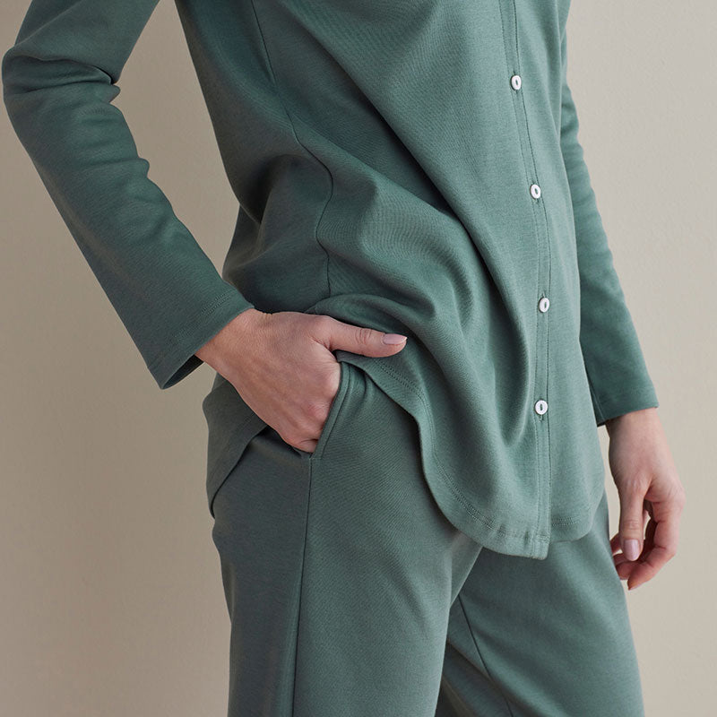 Pima Cotton Women's Button-Down Pajama Set - Green Mist, XS