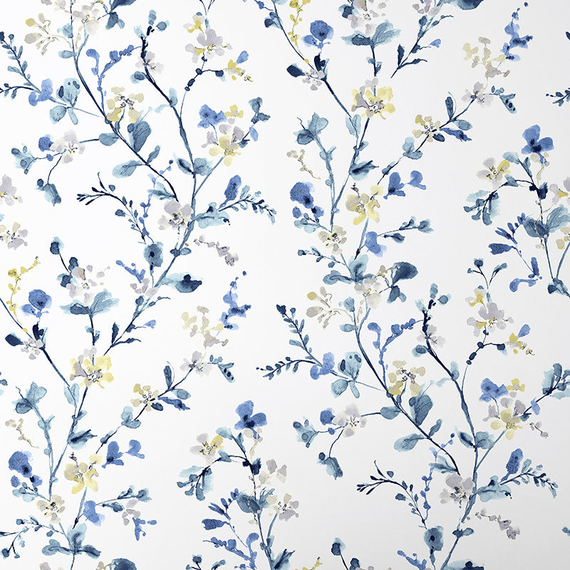 Emily Traditional Wallpaper - White/Blue, Swatch