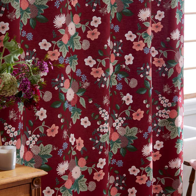 Dahlia Classic Cool Cotton Percale Shower Curtain - Dark Red