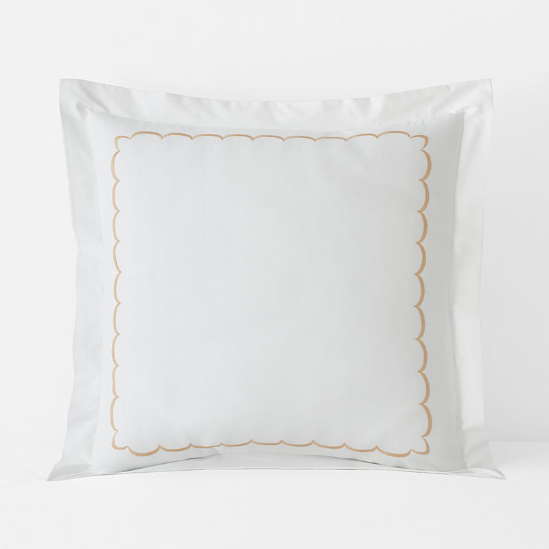 Scallop Embroidered Premium Cool Egyptian Percale Sham - Tan, Euro