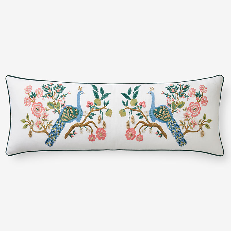 Peacock Decorative Lumbar Pillow Cover - Cream Multi