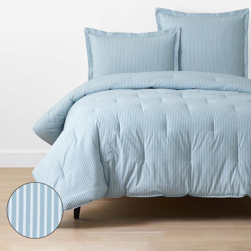Tira Floral Classic Cool Cotton Percale Comforter - Stripe Blue, King/Cal. King