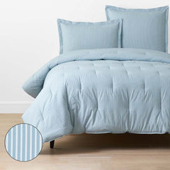Tira Floral Classic Cool Cotton Percale Comforter - Stripe Blue, King/Cal. King