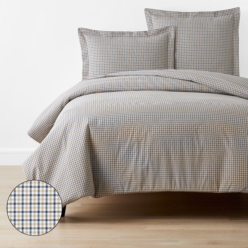 Classic Stripes and Plaids Cool Yarn-Dyed Cotton Percale Duvet Cover - Mini Check Multi, Twin