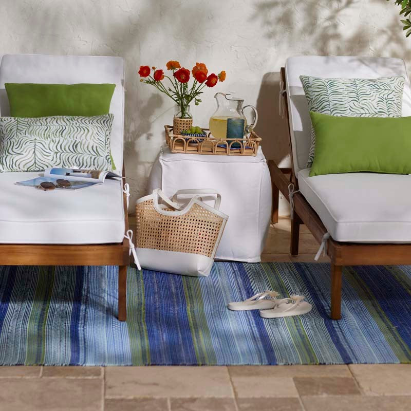 Fiesta Stripe Handwoven Indoor/Outdoor Rug - Blue/Green, 3' x 5'