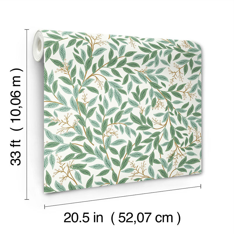 Willowberry Traditional Wallpaper - Emerald White, Swatch