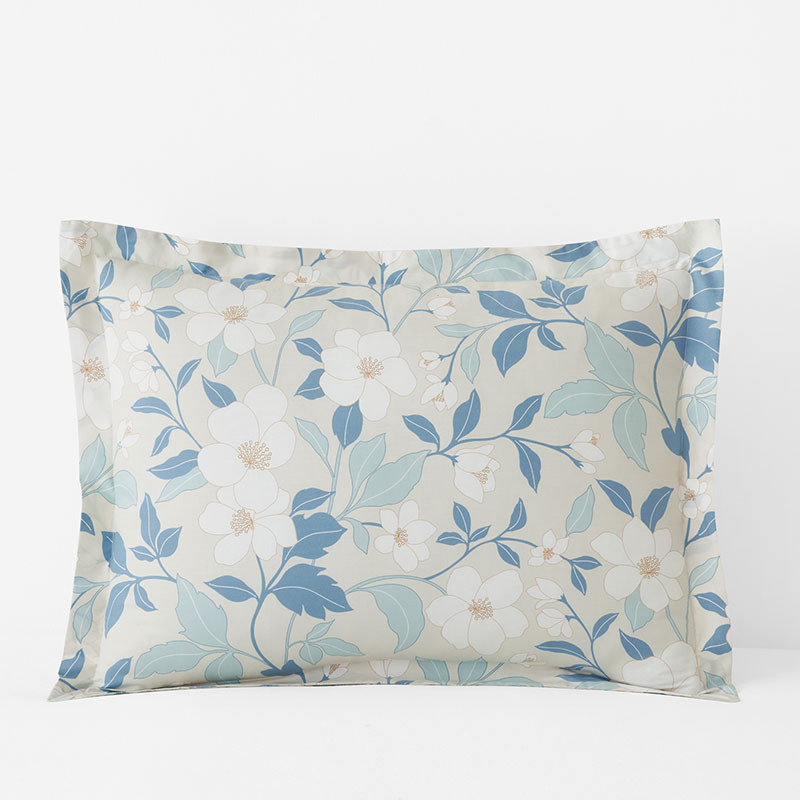 Clemencia Classic Cool Cotton Percale Sham - Floral Pale Blue, King