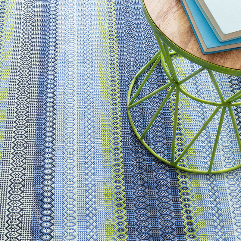 Fiesta Stripe Handwoven Indoor/Outdoor Rug - Blue/Green, 4' x 6'