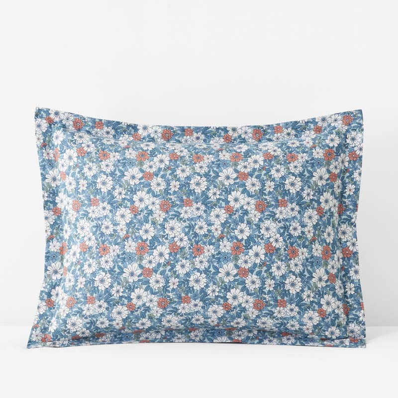 Julienne Classic Cool Cotton Percale Sham - Floral Blue, King