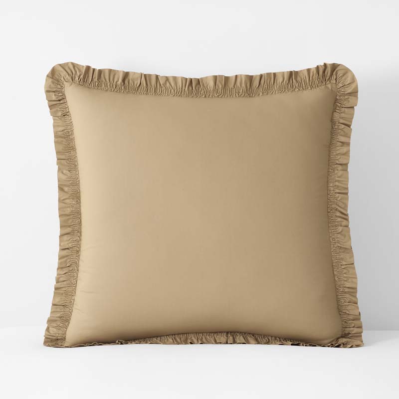 Solid Ruffle Garment Washed Cotton Percale Sham - Wheat, Euro