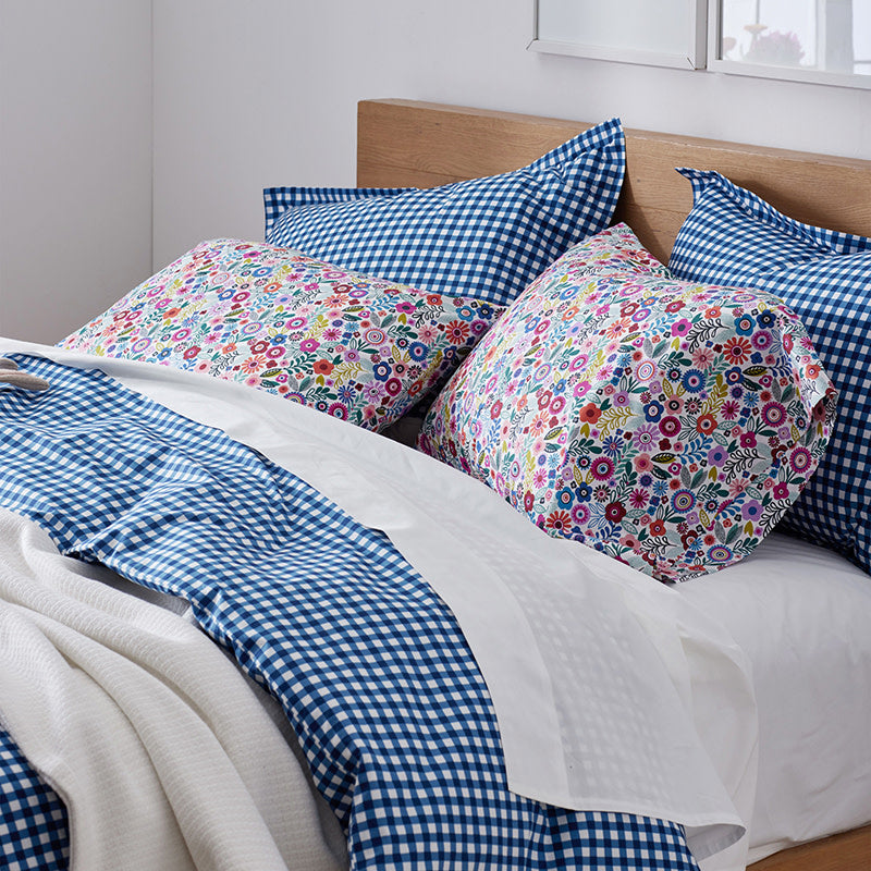 Joyful Mini Flower Classic Cool Organic Cotton Percale Bed Sheet Set - White Multi, Full