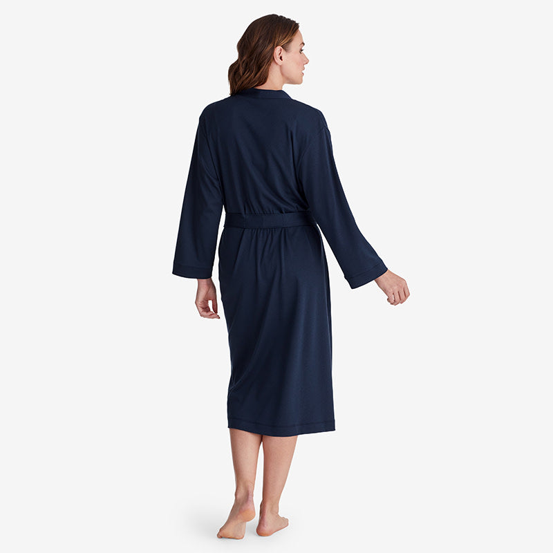 Pima Cotton Kimono Robe - Navy, M