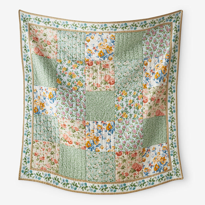 Shoshanna Reversible Patchwork Quilted Sham - Green Multi, Euro