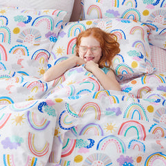 Magical Rainbows Classic Cool Organic Cotton Percale Comforter Set - White Multi, Twin/Twin XL
