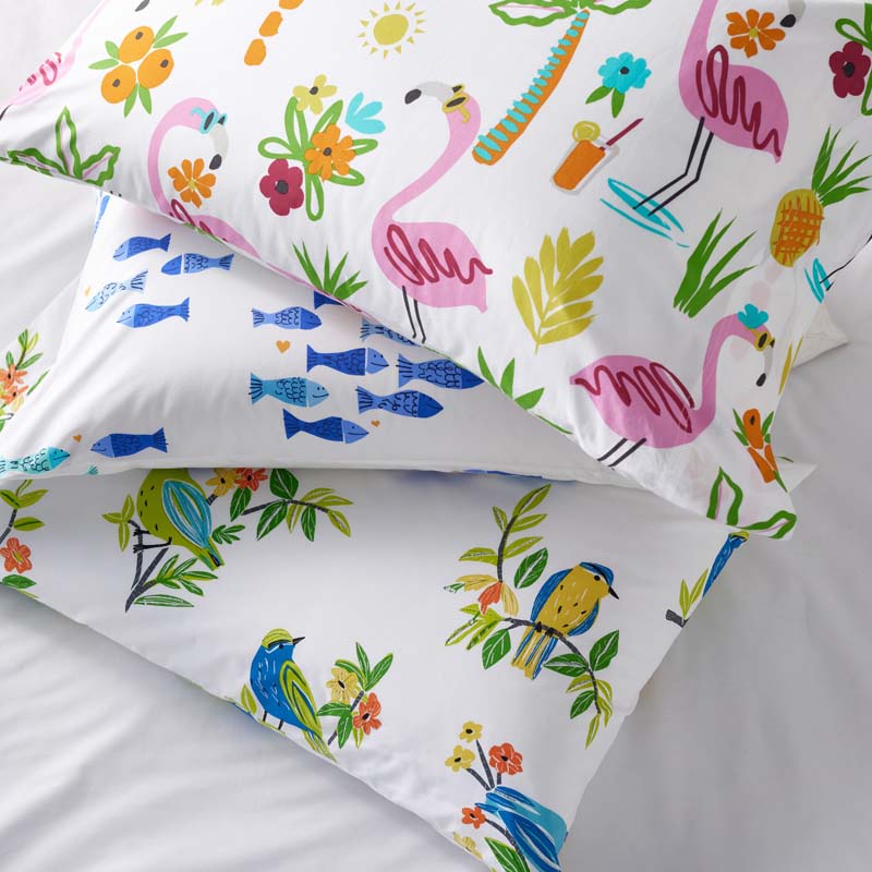 Summer Prints Classic Cool Cotton Percale Bed Sheet Set - Flamingo and Palms, Twin XL