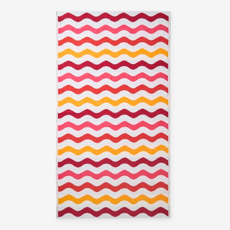 Cotton Terry Beach Towel - Red Multi Wave