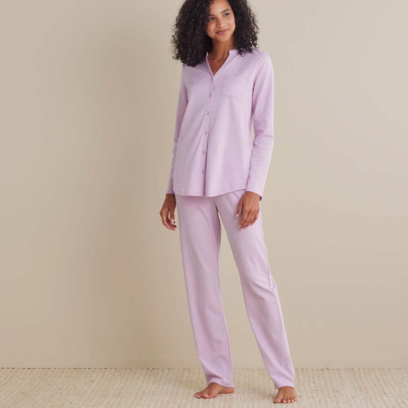 Pima Cotton Women's Button-Down Pajama Set - Dusty Pink, XL