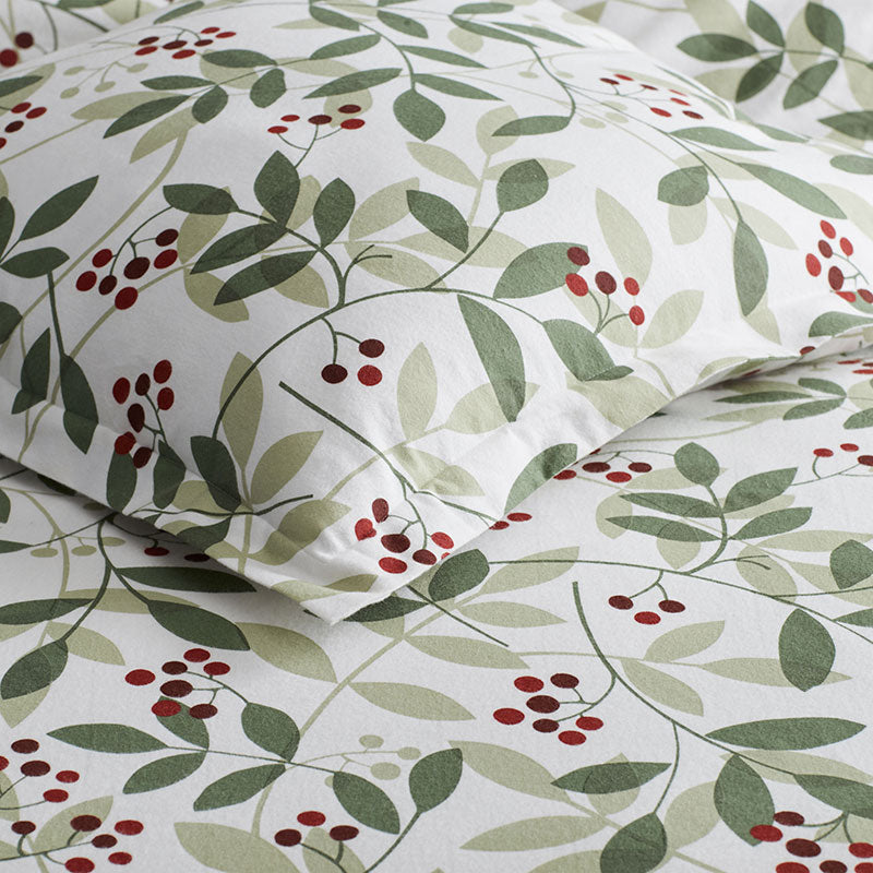 Holiday Print Classic Ultra-Cozy Cotton Velvet Flannel Duvet Cover - Berries And Leaves, Full