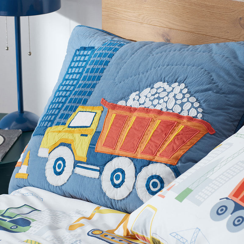 Construction Trucks Quilt - Blue , Full/Queen
