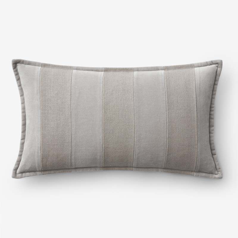 Velvet Linen Stripe Decorative Lumbar Pillow Cover - Gray, 12 in. x 21 in.