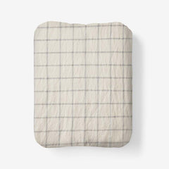 Tailored Stripes and Plaids Premium Breathable Washed Linen Cotton Fitted Bed Sheet - Windowpane Deep Navy, Full
