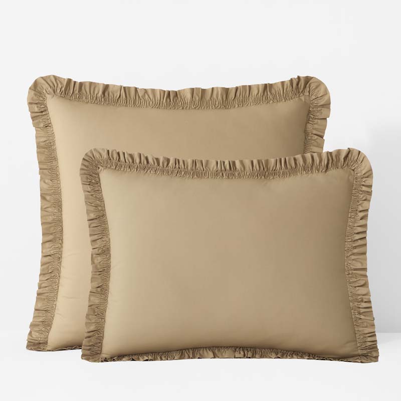 Solid Ruffle Garment Washed Cotton Percale Sham - Wheat, Standard