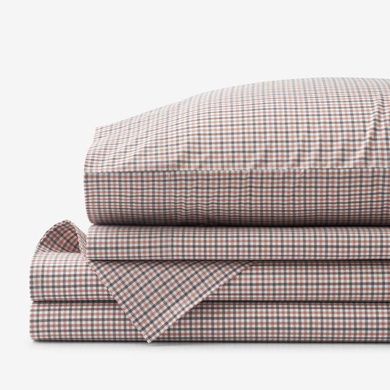 Classic Stripes and Plaids Cool Yarn-Dyed Cotton Percale Bed Sheet Set - Mini Check Brown, Twin